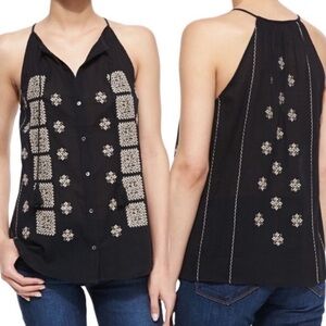 Joie Danielle Embroidered-Gauze Black Sleeveless Top SIZE SMALL